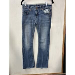 Myth Of Jade Women's Blue Bootcut‎ Medium Wash Stretch Jeans Size 6 Low Rise